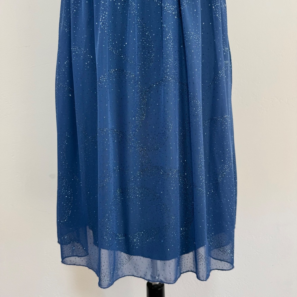 Y2K Glitter Mesh Babydoll Mini Dress Blue Empire Waist Fairycore Party USA M - Picture 4 of 13